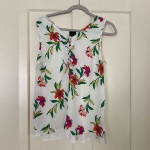 Worthington White Tank Top with Pink Floral Design